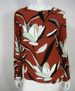 Ann Taylor NWT Long Sleeve Blouse Brown Floral Crew Neck Size XS